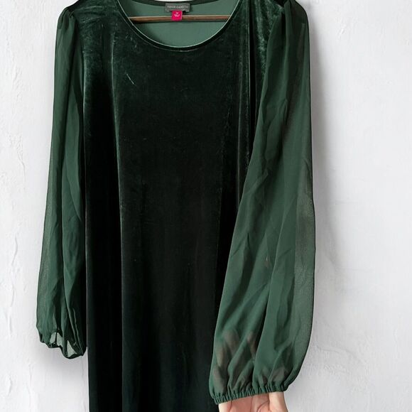 New Vince Camuto Velvet Emerald Green Sheer Balloon Long Sleeve Dress Size 2X - Picture 7 of 16